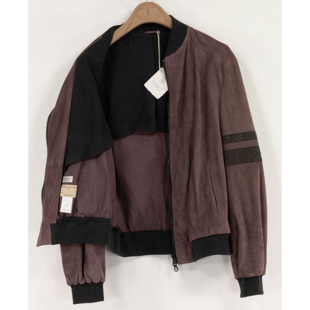Brunello Cucinelli suede bomber jacket with monili stripes on sleeves - Picture 11 of 12